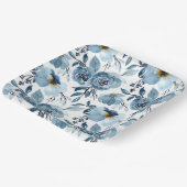 ダスティブルーエレガントフローラ&ホワイトスクエアパーティー ペーパープレート (傾斜あり)
