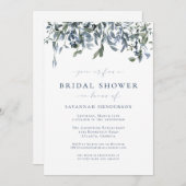 ダスティブルーエレガントブライダルシャワー 招待状 (正面/裏面)