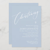 ダスティブルーエレガントホワイトクロスボーイ《キリスト教》洗礼式や命名式 招待状 (正面/裏面)