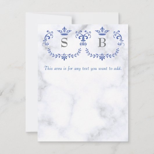 ダスティブルーエレガントホワイトグレーフローラハート結婚ズ セーブザデート (裏面)