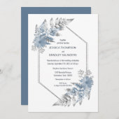 ダスティブルーエレガントボタニッ結婚クス 招待状 (正面/裏面)