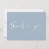 ダスティブルーエレガントミニマリストスクリプトハート サンキューカード (正面)
