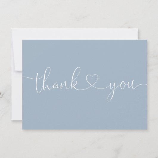 ダスティブルーエレガントミニマリストスクリプトハート サンキューカード (正面)