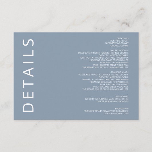 ダスティブルーエレガントミモダンミラ結婚リスト エンクロージャーカード (正面)