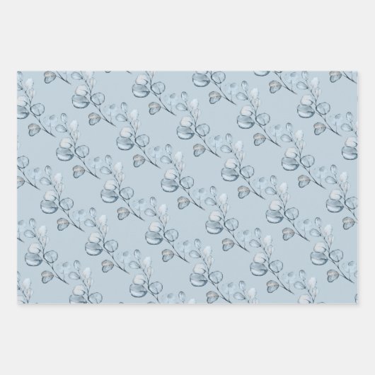 ダスティブルーエレガントユーカリ結婚の贈り物 ラッピングペーパーシート (正面)