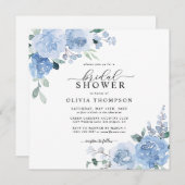 ダスティブルーエレガントライトボタニカルブライダルシャワー 招待状 (正面/裏面)