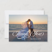 ダスティブルーエレガントレタリング結婚の写真 サンキューカード (正面)