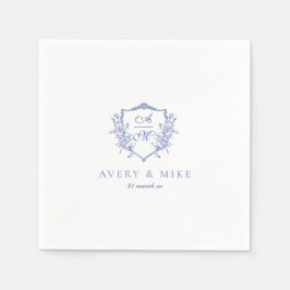 ダスティブルーエレガントヴィンテージバラクレスト結婚ズ スタンダードカクテルナプキン