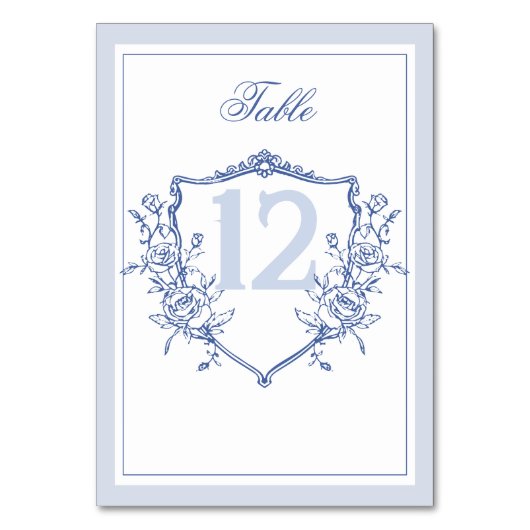 ダスティブルーエレガントヴィンテージバラクレスト結婚ズ テーブルナンバー (裏面)