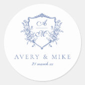 ダスティブルーエレガントヴィンテージバラクレスト結婚ズ ラウンドシール (正面)