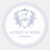 ダスティブルーエレガントヴィンテージバラクレスト結婚ズ ラウンドシール (正面)