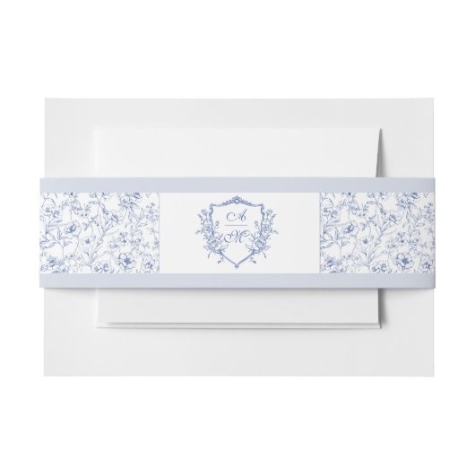 ダスティブルーエレガントヴィンテージバラクレスト結婚ズ 招待状ベリーバンド (正面例)