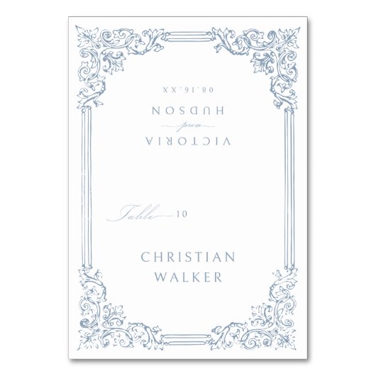 ダスティブルーエレガントヴィンテージ折り畳み座席表 テーブルナンバー (正面)