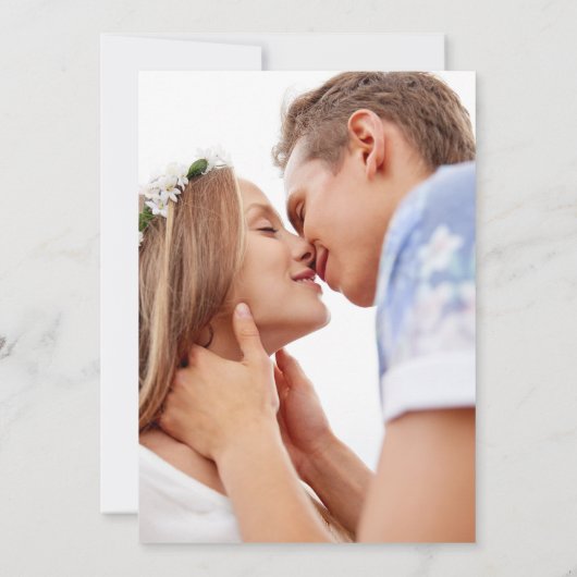 ダスティブルーエレガント写真結婚式の日付を保存 セーブザデート (裏面)