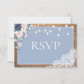 ダスティブルーエレガント赤面ウッドレース素朴スクリプト 出欠カード (正面)