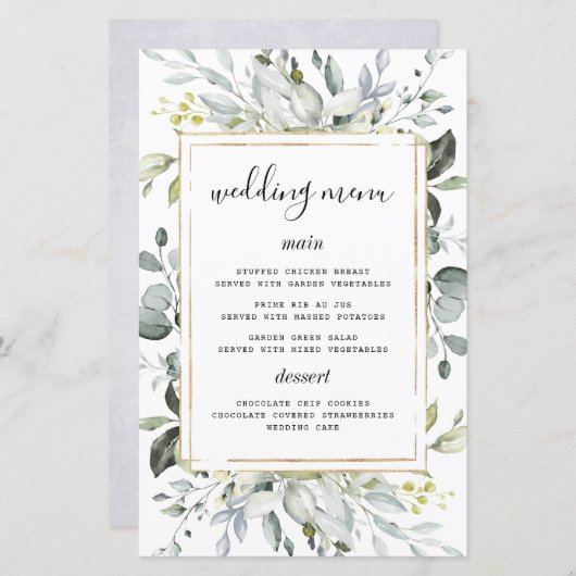 ダスティブルーエレガント金ゴールド素朴のメ結婚ニュー・カード (正面/裏面)