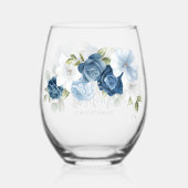 ダスティブルーエレガント開花ス結婚クリプトの花嫁 ステムなしワイングラス (裏面)