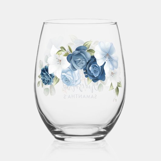 ダスティブルーエレガント開花ス結婚クリプトの花嫁 ステムなしワイングラス (裏面)