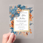 ダスティブルーオレンジエレガントフローラボホ結婚ズ アクリル招待状 (インサイチュ (ポータブル))