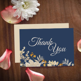 ダスティブルーオータムボホ結婚の感謝フラットカード サンキューカード