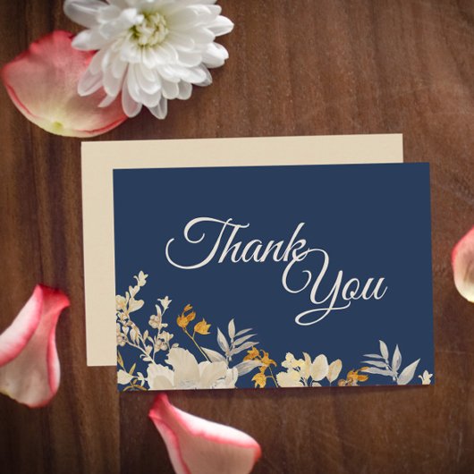 ダスティブルーオータムボホ結婚の感謝フラットカード サンキューカード