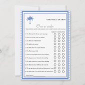 ダスティブルーオーバーまたはブライダルシャワーゲームカードの下 案内状 (正面)