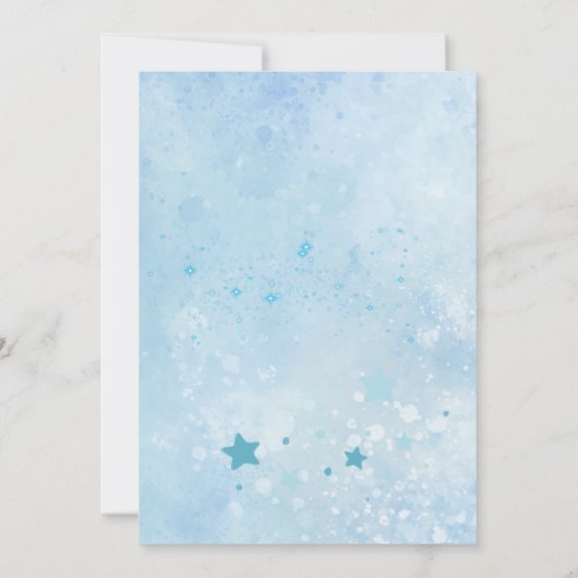 ダスティブルーオ男の子私たちは赤ちゃんシャワーを待つことができる 招待状 (裏面)