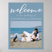 ダスティブルーカップル写真ミニマル結婚リスト ポスター (正面)