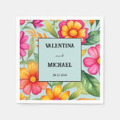 ダスティブルーカラフルフローラメキシカン結婚フィエスタ スタンダードカクテルナプキン (正面)