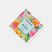 ダスティブルーカラフルフローラメキシカン結婚フィエスタ スタンダードカクテルナプキン (角)