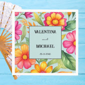 ダスティブルーカラフルフローラメキシカン結婚フィエスタ スタンダードカクテルナプキン