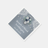 ダスティブルーカントリーホワイトレースメイソンジャー結婚ズ スタンダードカクテルナプキン (角)