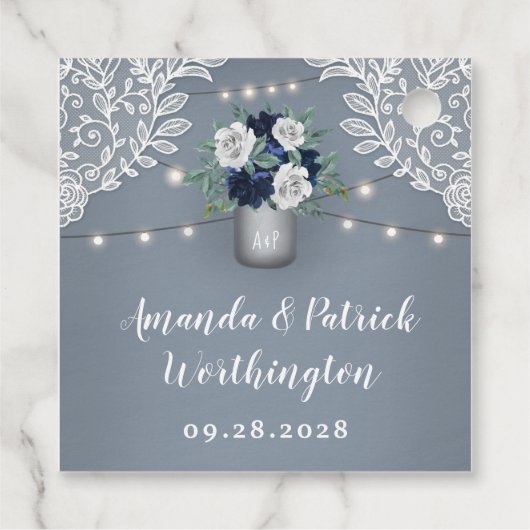 ダスティブルーカントリーホワイトレースメイソンジャー結婚ズ フェイバータグ (裏面)