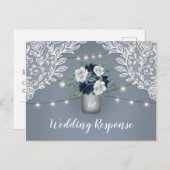 ダスティブルーカントリーレースメイスンジャールウェディングRSVP インビテーションポストカード (正面/裏面)