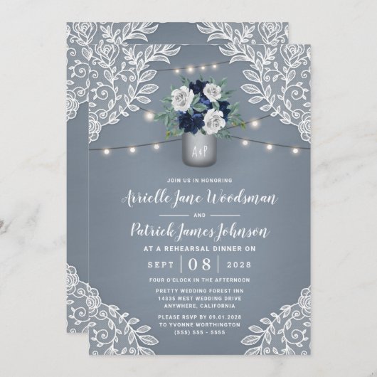 ダスティブルーカントリーレースメイスンジャールリハーサルディナー 招待状 (正面/裏面)