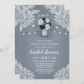 ダスティブルーカントリーレースメイソンジャーブライダルシャワー 招待状 (正面/裏面)