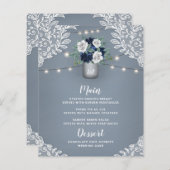 ダスティブルーカントリー白レースのメイソン瓶のメニューカード (正面/裏面)