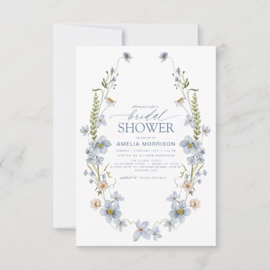 ダスティブルーガーデンエレガントヴィンテージブライダルシャワー 招待状 (正面)