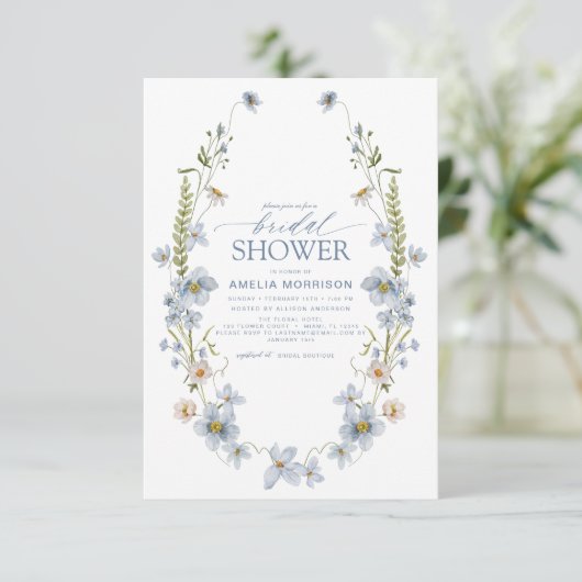 ダスティブルーガーデンエレガントヴィンテージブライダルシャワー 招待状 (スタンド正面)
