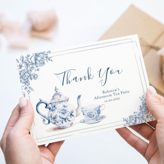 ダスティブルーガーデンビクトリアンブライダルシャワーティー サンキューカード