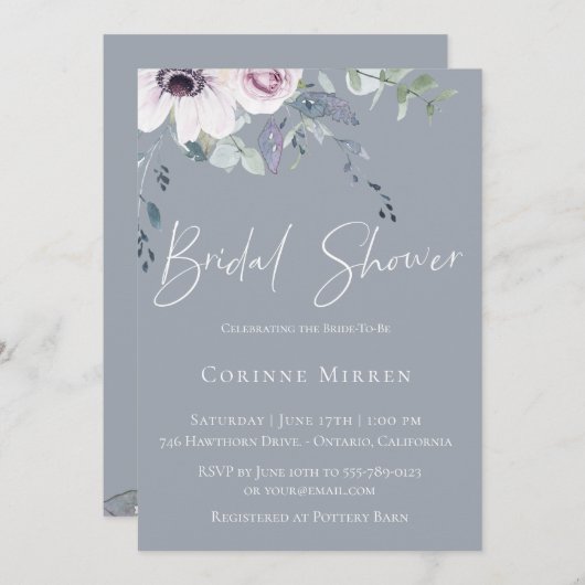 ダスティブルーガーデンフローラブライダルシャワー招待 招待状 (正面/裏面)
