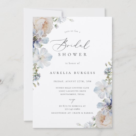 ダスティブルーガーデンフローラブライダルシャワー 招待状 (正面)