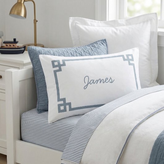 ダスティブルーギリシャ鍵モノグラム標準ピローケース 枕カバー