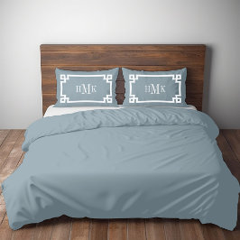 ダスティブルーギリシャ鍵モノグラム標準ピローケース 枕カバー