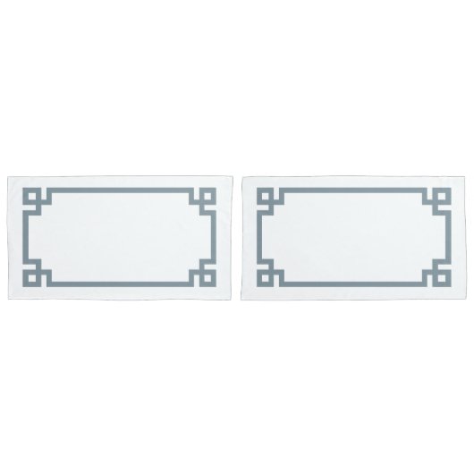 ダスティブルーギリシャ鍵縁どキングサイズ 枕カバー (正面-セット)