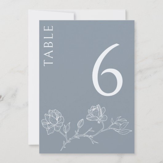 ダスティブルークラシカルフローラ結婚のテーブル番号 招待状 (正面)