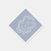 ダスティブルークラシックフローラクレストモノグラム結婚ズ スタンダードカクテルナプキン (角)