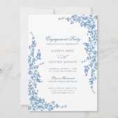 ダスティブルークラシックヴィンテージフローラ婚約パーティ 招待状 (正面)