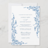 ダスティブルークラシックヴィンテージフローラ庭園の結婚式 招待状 (正面)