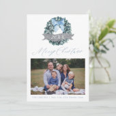ダスティブルークリスマスリースホリデーフォトカード シーズンカード (スタンド正面)
